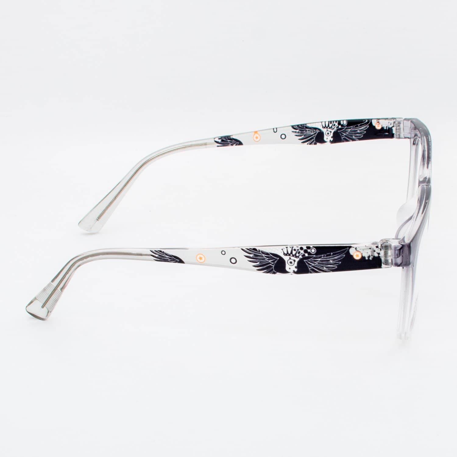 نظارة طبية مستطيلة رمادية شفافة بنقوش