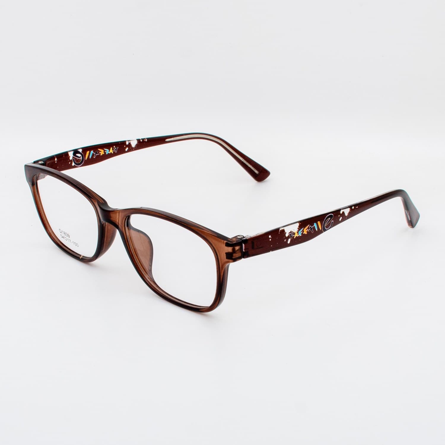 نظارة طبية مستطيلة بنية بنقوش ملونة