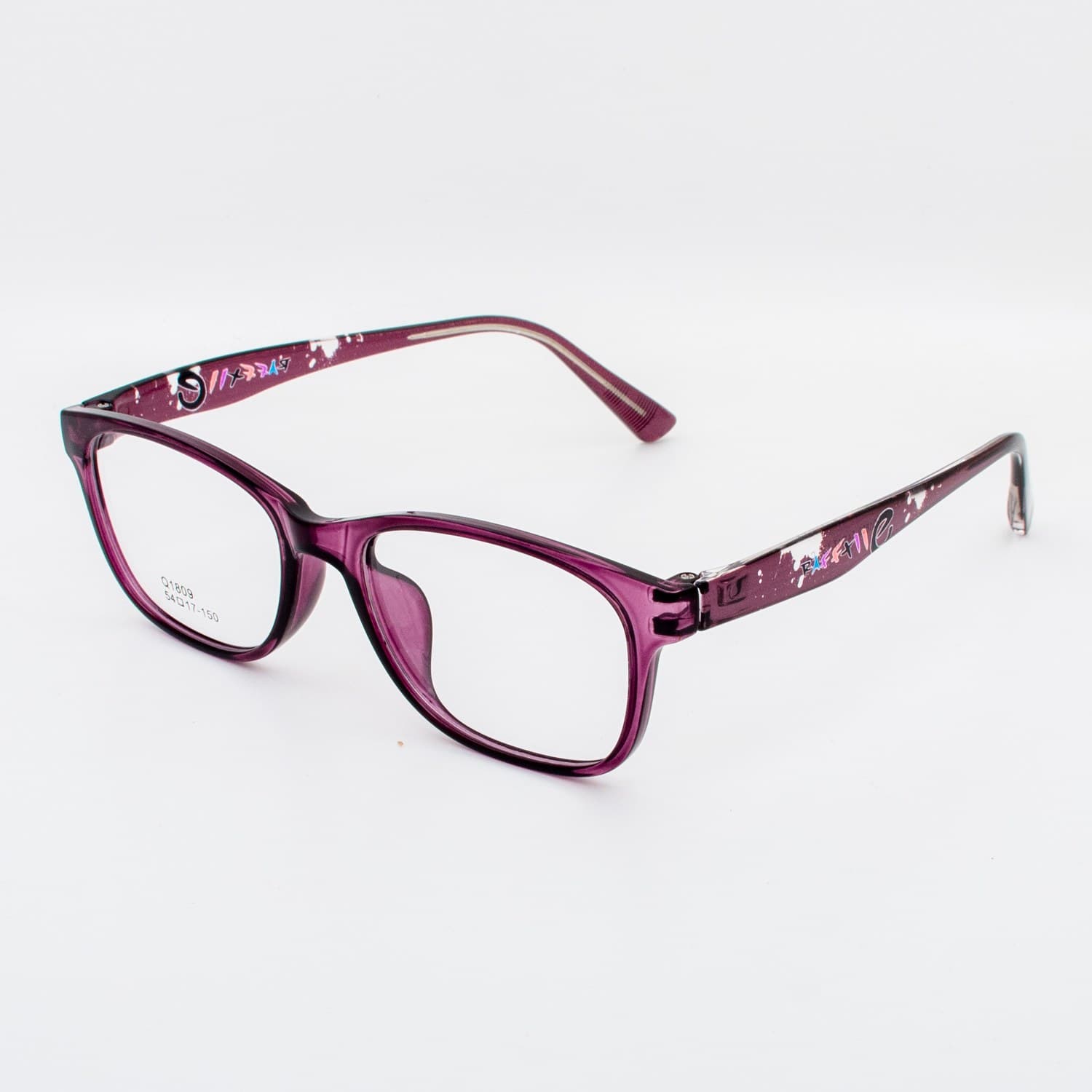 نظارة طبية مستطيلة بنفسجية شفافة بنقوش